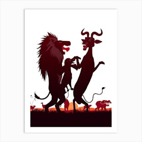 Lions And Zebras Art Print