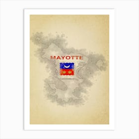 Mayotte Flag Vintage Art Print