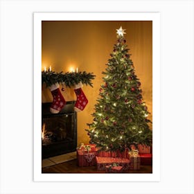 Christmas Tree Illuminated Season Home Background Holiday Merry Magic Fire Celebration Hou (35) Art Print