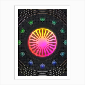 Neon Geometric Glyph in Pink and Yellow Circle Array on Black n.0274 Art Print