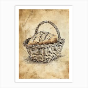 Rustic Bread In A Basket Watercolour Illustration 3 Art Print