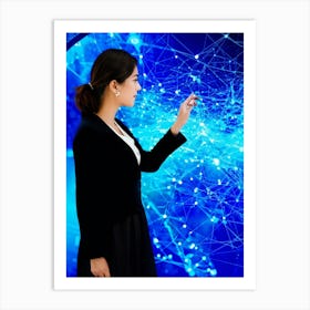 Abstract Digital Painting Featuring A Businesswoman Fingertip Touching A Screen Displaying An Intri (2) Art Print