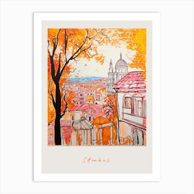 Istanbul Turkey Orange Drawing Poster Art Print