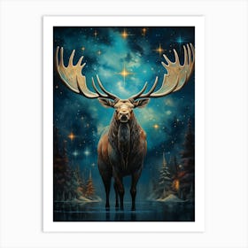Deer In The Night Sky Art Print