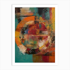 Circle of life, Abstract Collage In Pantone Monoprint Splashed Colors Art Print