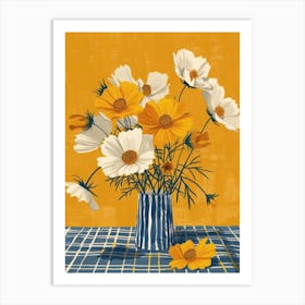 Cosmos Flowers On A Table   Contemporary Illustration 4 Art Print