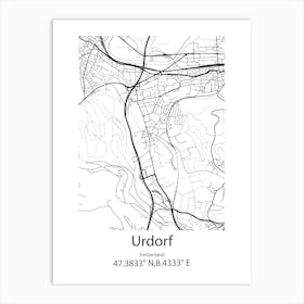 Urdorf,Switzerland Minimalist Map Art Print