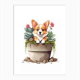 Corgi In Pot Art Print