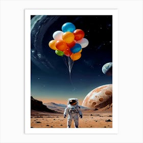 Astronaut With Balloons, Space, Abstract Art Print