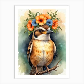 Bird In A Flower Crown 1 Art Print