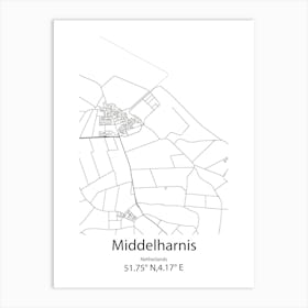 Middelharnis,Netherlands Minimalist Map Art Print