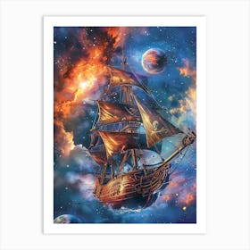Fantasy Ship Floating in the Galaxy 13 Art Print