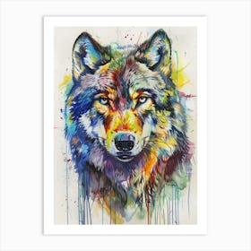 Arctic Wolf Colourful Watercolour 4 Art Print
