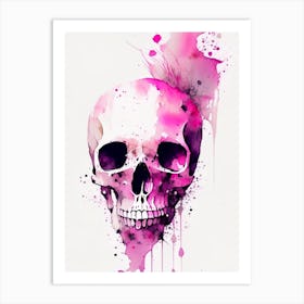 Skull With Watercolor Or Splatter Effects 1 Pink Line Drawing Art Print