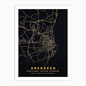 Aberdeen Scotland Black And Gold Map Art Print