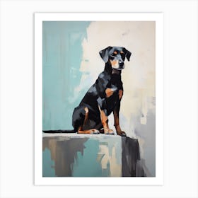 A Black Dog, Painting In Light Teal And Brown 2 Art Print