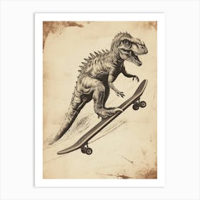 Vintage Dimetrodon Dinosaur On A Skateboard 1 Art Print