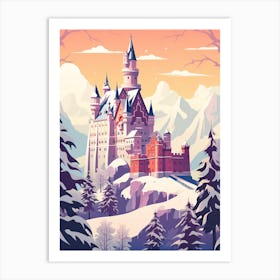 Vintage Winter Travel Illustration Schloss Neuschwanstein Germany 7 Art Print