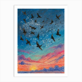 Crows At Sunset 2 Art Print