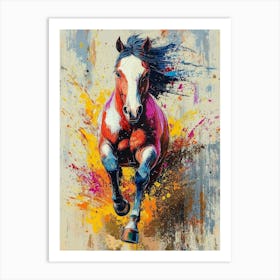 Colorful Abstract Painting Of A Horse In Motion With Vibrant Splashes Of Paint On A Textured 1 Art Print