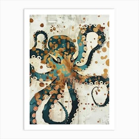 Octopus Painting Gold Blue Effect Collage 4 Art Print