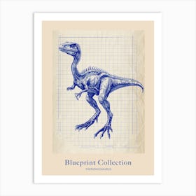 Therizinosaurus Dinosaur Blue Print Style Poster Art Print