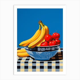 Bananas In A Bowl Blue Checkerboard 1 Art Print