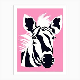 Flat Buho Art Plains Zebra On Solid pin Background, modern animal art, Art Print