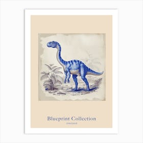 Blue Dinosaur Vintage Illustration Style Poster Art Print