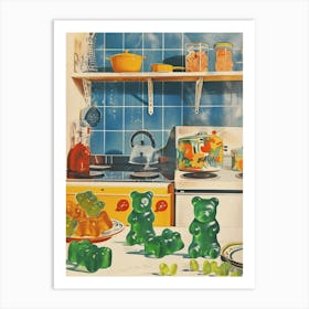 Green Gummy Bears In The Retro Kitchen Art Print