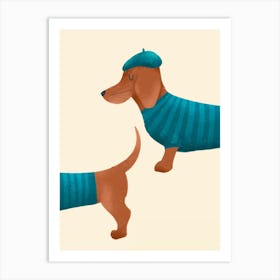 Cute Blue Brown Sausage Dog Dachshund Art Print