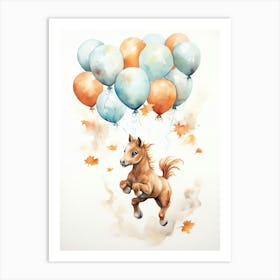 Horse Flying With Autumn Fall Pumpkins And Balloons Watercolour Nursery 1 Art Print