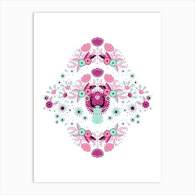 Rhinoceros Beetle, Pink And Teal Version On White Background Art Print