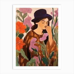 Woman With Autumnal Flowers Canterbury Bells 1 Art Print