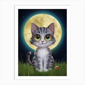 Cat In The Moonlight 2 Art Print