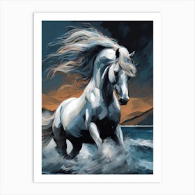 White Horse In The Water Art Print