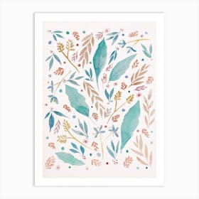 Ivory Watercolor Florals And Leaves Art Print