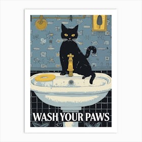 Wash Your Paws Cat Bathroom Sink Art Print