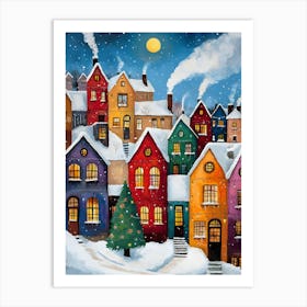 Christmas Village Winter Scene Festive Holiday Wall Art Art Print