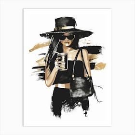 Woman In Black Hat Art Print