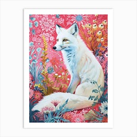 Floral Animal Painting Arctic Fox 2 Art Print