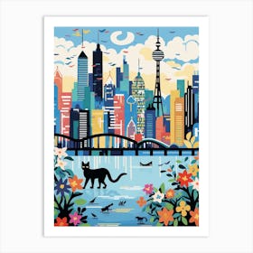 Shanghai, China Skyline With A Cat 3 Art Print