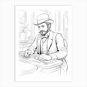 Line Art Inspired By The Card Players 1 Art Print