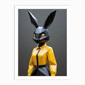 Low Poly Rabbit Girl, Black And Yellow (18) Art Print