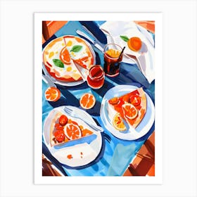 Lunch with Pizza. Italian Food. Watercolor Kitchen Art Print