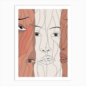 Copper & White Abstract Face Drawing 1 Art Print