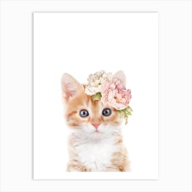 Peekaboo Floral Ginger Kitten Art Print