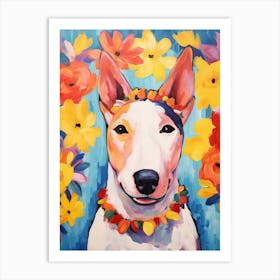 Bull Terrier Portrait With A Flower Crown, Matisse Painting Style 2 Art Print