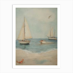 Sailboats On The Beach Art Print