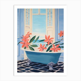 A Bathtube Full Hibiscus In A Bathroom 4 Art Print